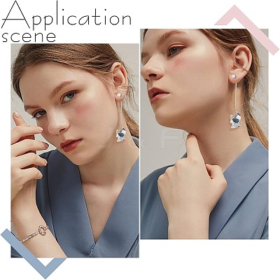 1 Pairs Natural Mixed Gemstone Chips & Pearl & Cubic Zirconia Cluster Dangle Stud Earrings EJEW-UN0002-26-1