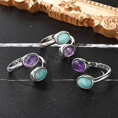 Natural Amethyst & Amazonite Finger Rings X-RJEW-A068-02P-02-1