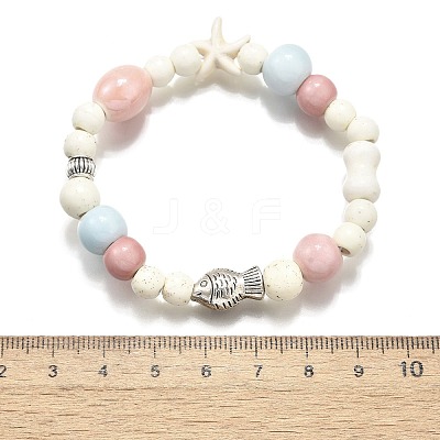 Porcelain Beads & Synthetic Howlite Beads Stretch Bracelets for Women BJEW-D307-02A-1