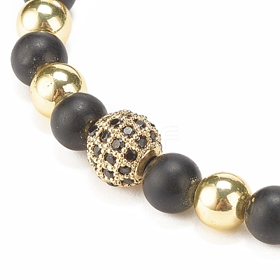 Natural Obsidian & Synthetic Hematite Braided Bead Bracelet with Cubic Zirconia BJEW-JB08117-02-1