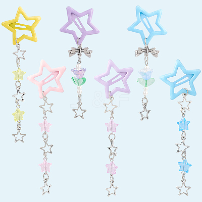 6Pcs 6 Styles Star Iron & Plastic Snap Hair Clips PHAR-CP0001-28-1