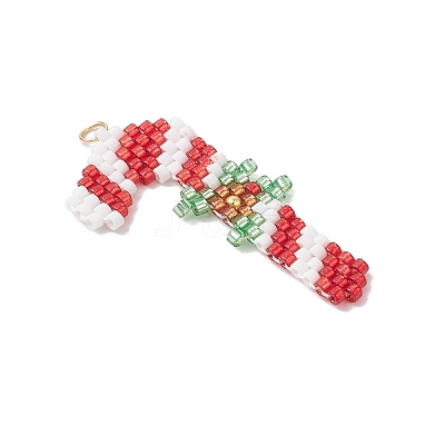 Christmas Themed Glass Seed Beaded Pendants PALLOY-MZ00868-04-1