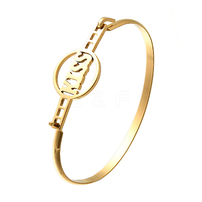 201 Stainless Steel Flat Round Link Bangles for Women BJEW-R014-01G-02-1