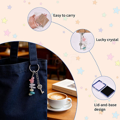 1Pc Gemstone Chip with 201 Stainless Steel Charm Keychains KEYC-CO0001-01A-1