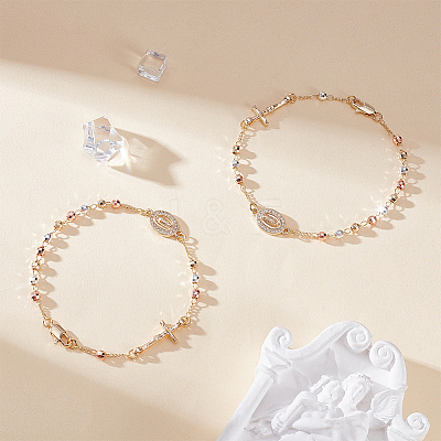 2Pcs Brass Beads Link Bracelets BJEW-GO0001-33-1