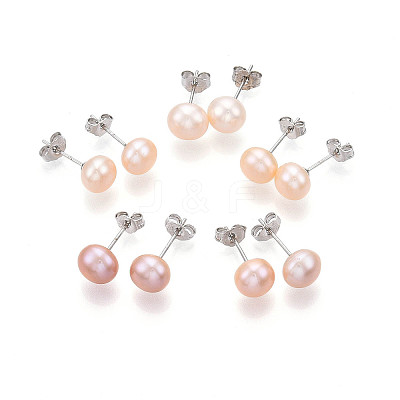 Pearl Ball Stud Earrings EJEW-Q701-01B-01-1