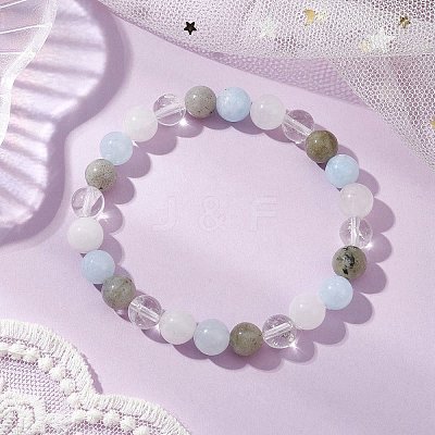 Round Natural Mixed Gemstone Beaded Stretch Bracelets for Womenm Men BJEW-JB11555-1