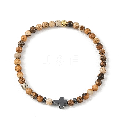 Non-magnetic Synthetic Hematite & Natural Mixed Gemstone Beaded Stretch Bracelets for Women Men BJEW-JB14012-1