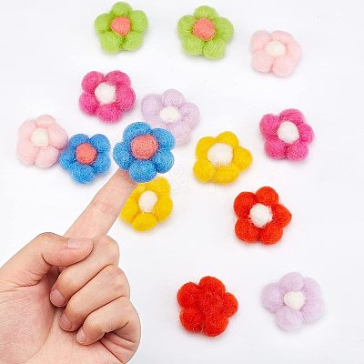 14Pcs 7 Colors Wool Needle Felting Flower Crafts DIY-FG0003-06-1