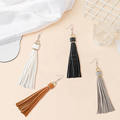 8Pcs 4 Colors PU Leather Tassel Dangle Earrings EJEW-CL0001-02B-1