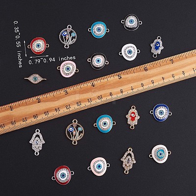 20Pcs Eye Enamel Charm Connector Flat Round Evil Eye Charm Assorted Evil Eye Connector for Jewelry Necklace Bracelet Earring Making Crafts JX222A-1