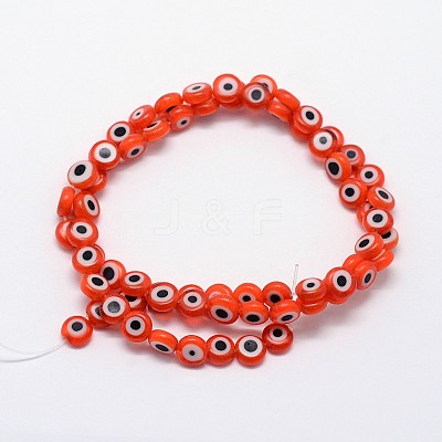 Handmade Evil Eye Lampwork Flat Round Bead Strands LAMP-L058-6mm-08-1
