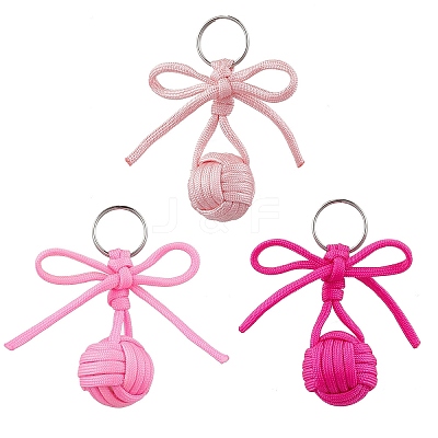 3Pcs Polyester and 304 Stainless Steel Braid Ball Keychains KEYC-JKC01117-1