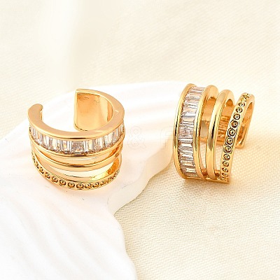 Brass Micro Pave Clear Cubic Zirconia Cuff Earrings EJEW-F370-29G-1