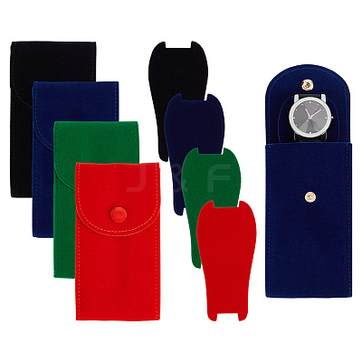 8Pcs 4 Colors Plush Cloth Watch Storage Pouches with Snap Button TP-DR0001-05-1