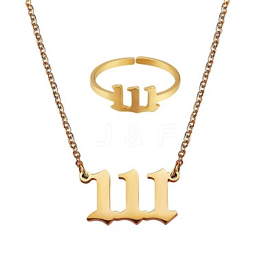 Number Pendant Necklace & Open Cuff Ring JX195A-1