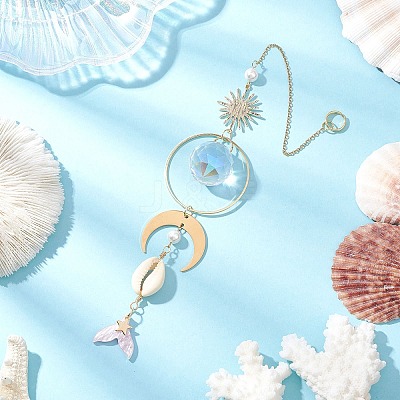 Fishtail Glass Hanging Ornaments HJEW-JM03173-1