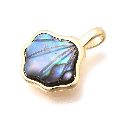 Brass Natural Abalone Shell/Paua Shell Pendants KK-N289-06G-1