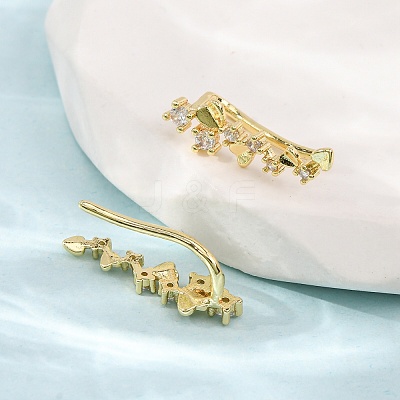 Brass Micro Pave Cubic Zirconia Stud Crawler Earrings KK-CBAA351-03G-1