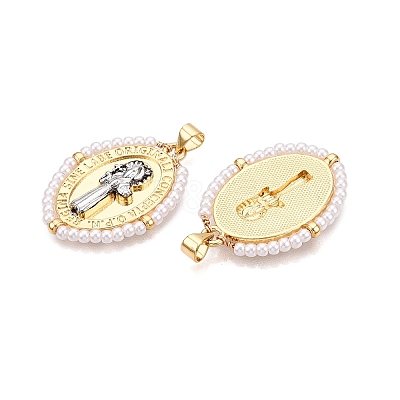 Brass with ABS Imitation Pearl Pendants KK-T070-16G-04-1
