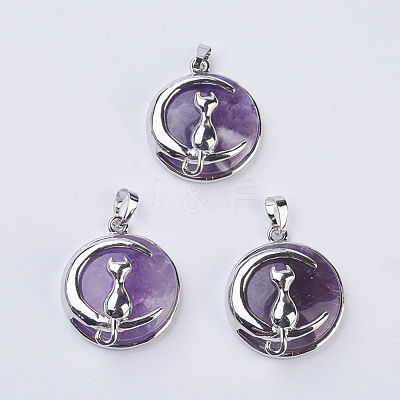 Natural Amethyst Kitten Pendants X-G-K234-D09-1