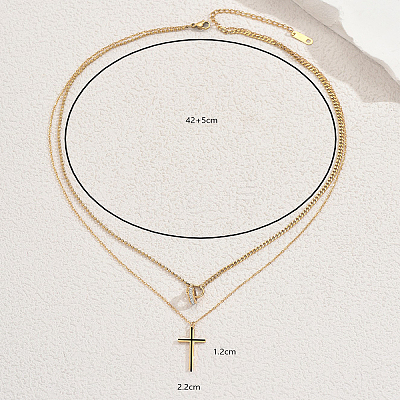 Stainless Steel Crystal Rhinestone Cross Pendant Double Layer Necklaces for Women LS-BW9176-1