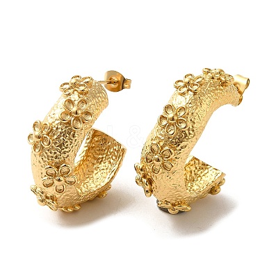 Ring with Flower 304 Stainless Steel Stud Earrings EJEW-C075-03G-1