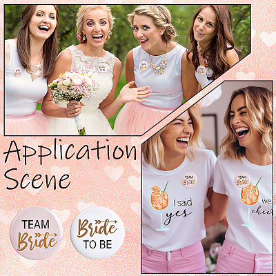 12Pcs Tinplate & Plastic Bride Badges for Wedding Party Bridal Shower Decoration AJEW-SC0032-08B-1
