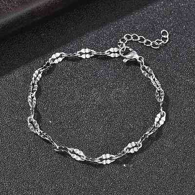 304 Stainless Steel Dapped Chains Bracelets for Women BJEW-D466-08B-P-1