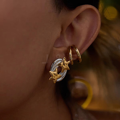 Double Layer 304 Stainless Steel Clip-on Earrings for Women EX6608-1