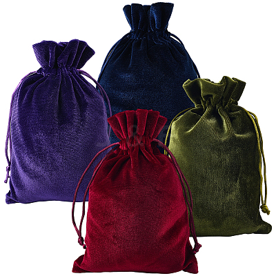 4Pcs 4 Colors Rectangle Velvet Drawstring Pouches TP-CN0001-35A-1