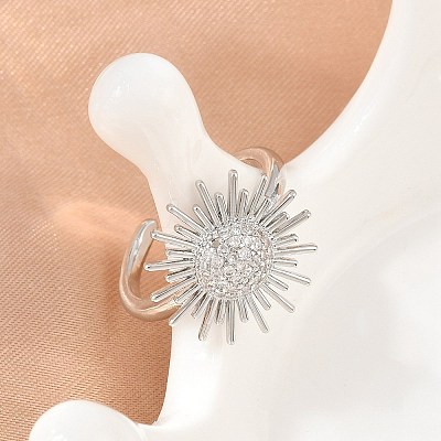 Sun Brass Micro Pave Cubic Zirconia Cuff Open Rings for Women CU-CBA0A21-05P-1