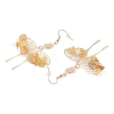 Natural Yellow Quartz Chips Dangle Earrings EJEW-S214-01A-1
