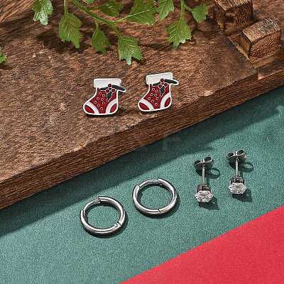 3 Pairs 3 Styles Christmas 304 Stainless Steel Hoop & Stud Earring Sets for Women EJEW-K279-16P-01-1