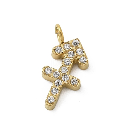 Ion Plating(IP) 304 Stainless Steel Micro Pave Cubic Zirconia Charms STAS-Z107-09G-11-1