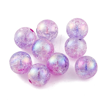 UV Plating Rainbow Iridescent Acrylic Crackl Beads PACR-C009-02B-1