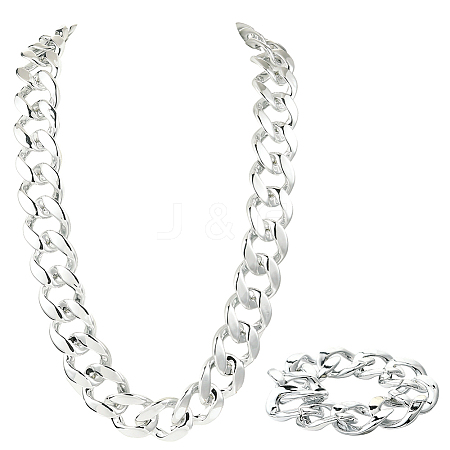 2Pcs 2 Styles Acrylic Cuban Link Chain Necklaces & Bracelets Jewelry Sets SJEW-SP0001-01P-1