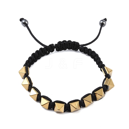 Pyramid Synthetic Non-Magnetic Hematite Braided Bead Bracelets BJEW-E102-03-1