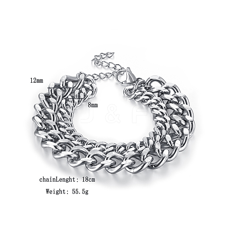 Stainless Steel Double-layered Cuban Link Chain Bracelets for Women FV2472-2-1