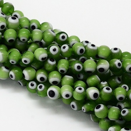 Handmade Evil Eye Lampwork Round Bead Strands LAMP-L055-8mm-11-1