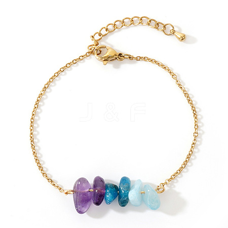 Bohemian Natural Aquamarine & Amethyst & Apatite Chips Link Bracelets CL1551-6-1