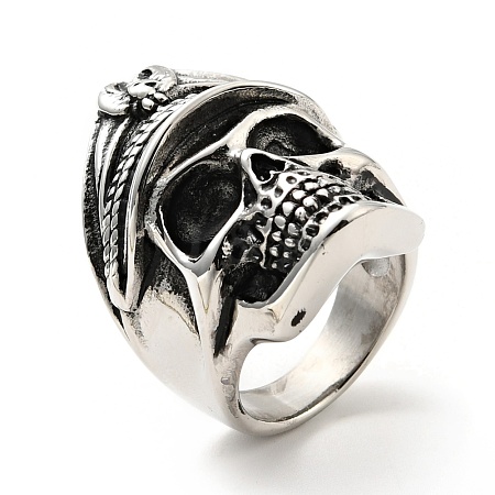 316 Stainless Steel Skull Finger Ring RJEW-C030-07A-AS-1