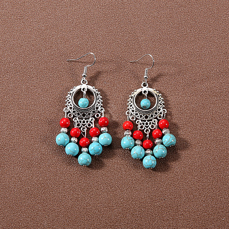 Bohemian tassel turquoise earrings JU8957-14-1