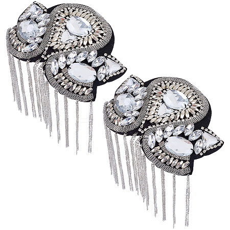 Flower Iron Chain Tassel with Rhinestone Epaulettes AJEW-WH20006-326B-P-1
