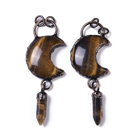 Natural Tiger Eye Crescent Moon Big Pendants G-B073-04R-03-1