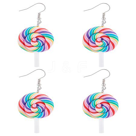 2 Pairs Lollipop Polymer Clay Dangle Earrings for Women EJEW-LP0001-49-1