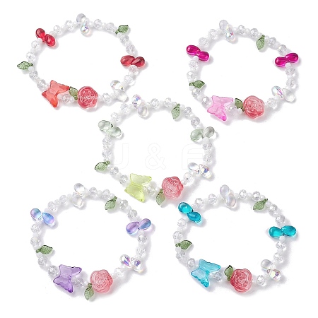 5Pcs 5 Colors Rondelle Electroplate Glass Beaded Stretch Bracelet Sets BJEW-JB10109-S-1