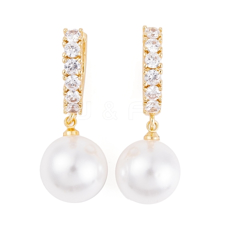 Rack Plating Brass Clear Cubic Zirconia ABS Pearl Earrings EJEW-S219-15G-08-1