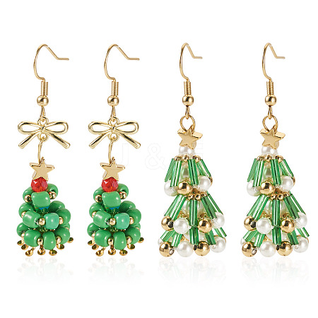 2 Pairs 2 Styles Glass Dangle Earrings EJEW-TA00700-1