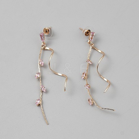 Brass Micro Pave Cubic Zirconia Dangle Stud Earrings EJEW-WH0004-192KCG-1